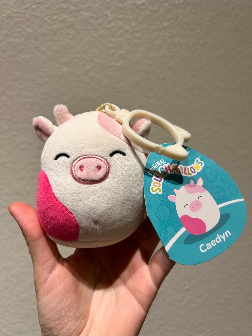 Squishmallows Caedyn Pig Keychain - Pink and Cream Plush Clip